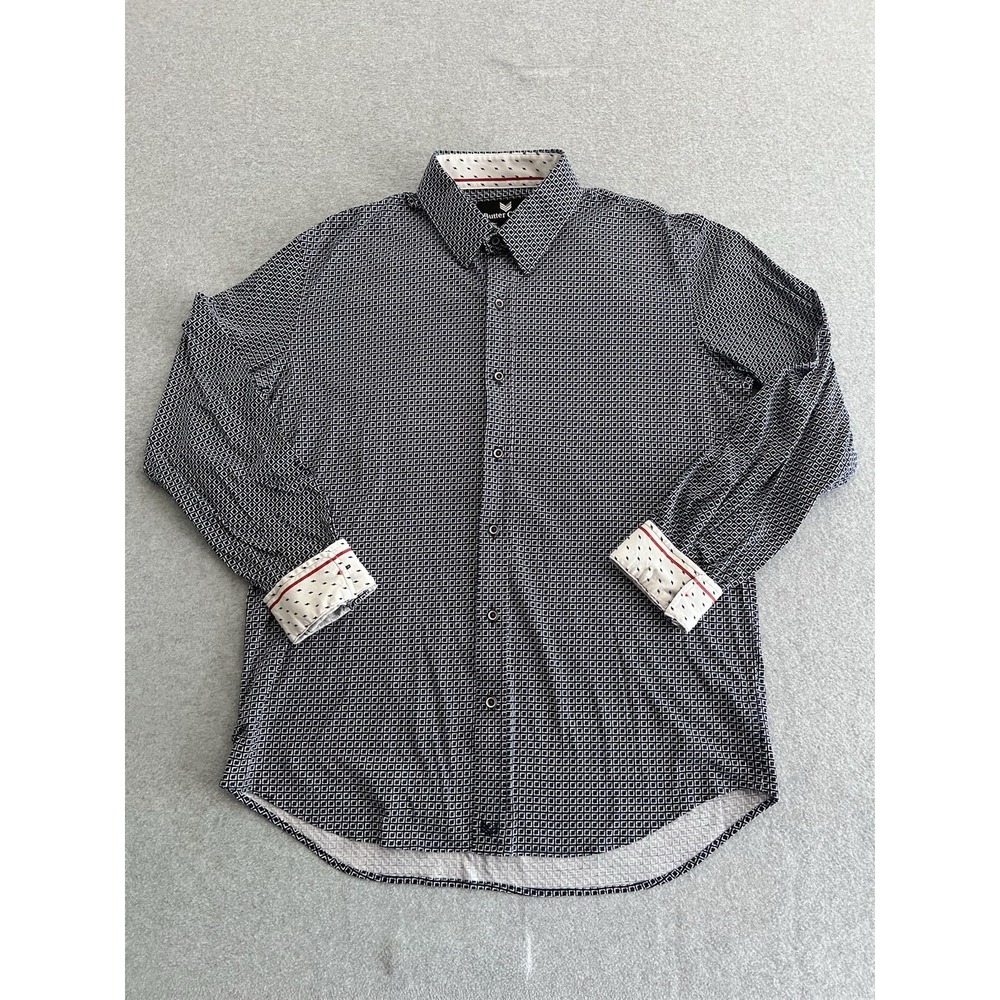 Butter Cloth‎ Shirt Men's Large Long Sleeve Button Up Flip Cuff 100% Cotton Blue